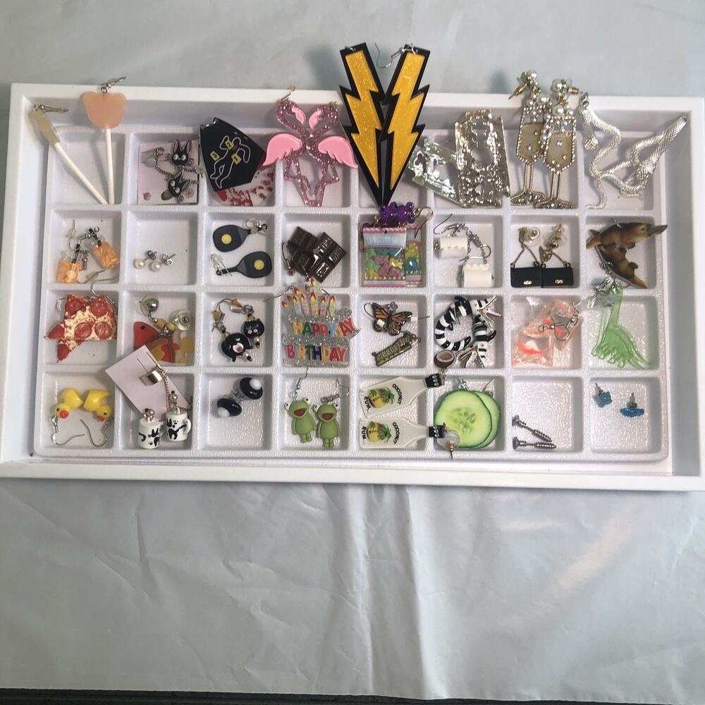 Lot of 32 Earrings Pierced Quirky Novelty Kitsch Maximalist statement Eclectic